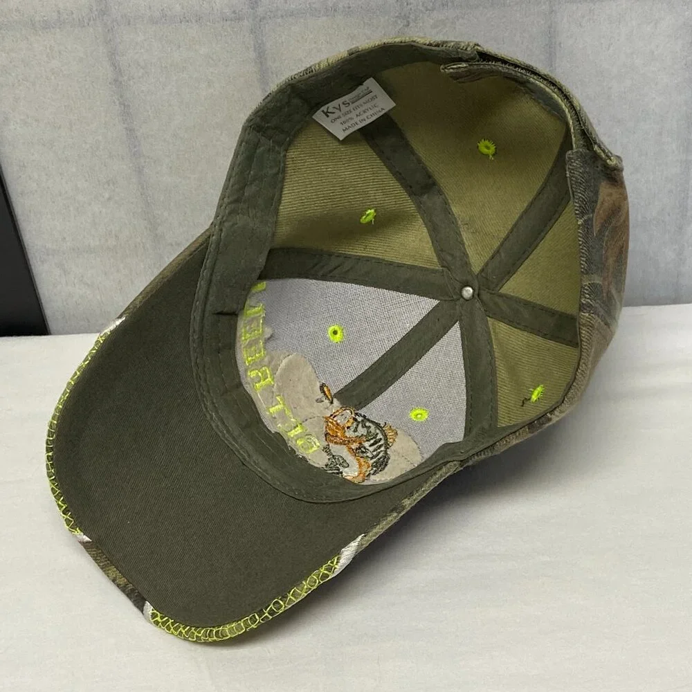 KYS Design Get Reel Embroider Fishing Cap Camouflage Leaf Pattern Baseball Hat